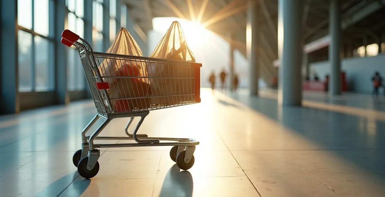 Caddie de courses robuste adapté aux transports publics sur un quai de gare