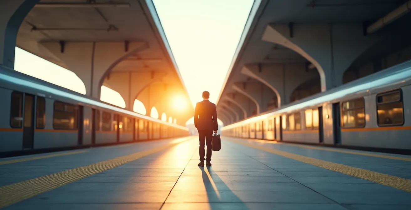 Comparaison visuelle entre un parking d'entreprise et une gare ferroviaire moderne