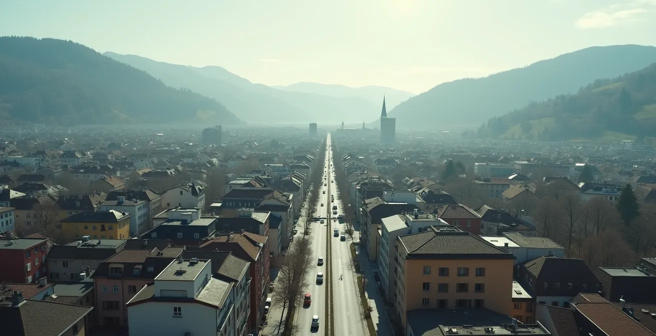 Représentation visuelle du pouvoir d'achat contrastant la densité urbaine de Genève avec les paysages ouverts du Jura.
