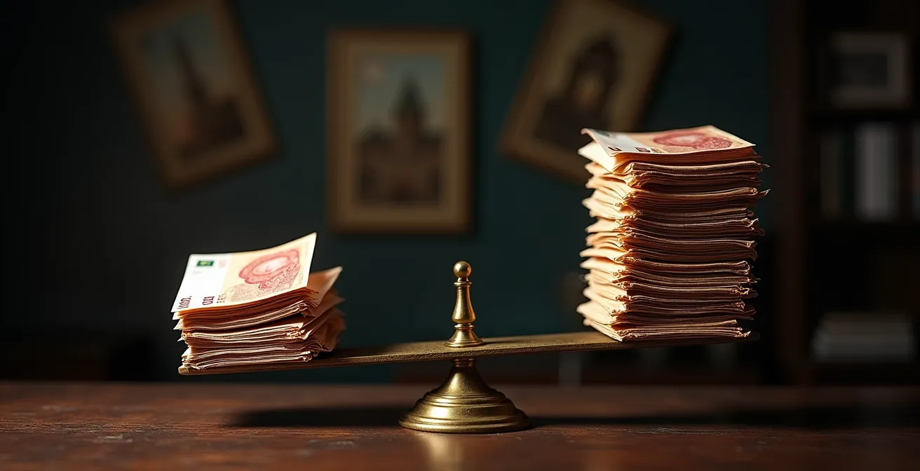 Composition symbolique montrant la différence fiscale entre cantons avec billets suisses et calculatrice