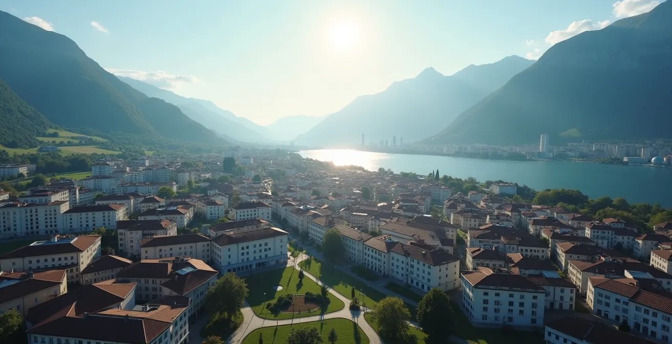 Vue aérienne du Tessin montrant le lien économique entre la Suisse et l'Italie