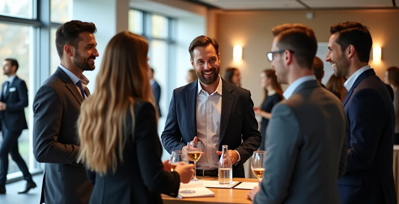 Événement de réseautage professionnel dans un espace moderne suisse