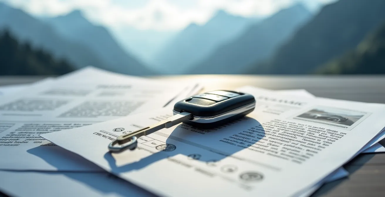 Voiture avec documents officiels à un poste frontière suisse
