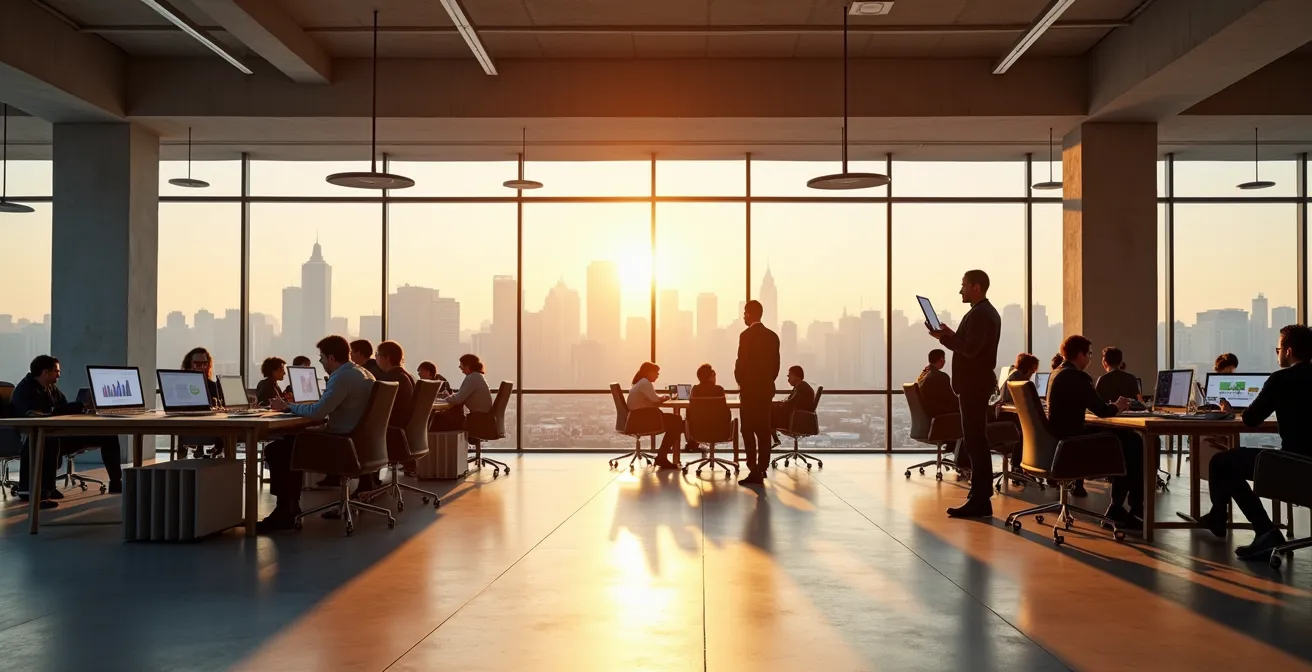 Espace de coworking moderne à Zurich illustrant la diversité linguistique